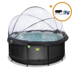 EXIT TOYS EXIT Black Leather Zwembad ø360x122cm Met Zandfilterpomp En Overkapping En Accessoire Set - Zwart