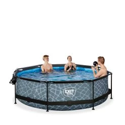 EXIT TOYS EXIT Stone Zwembad ø300x76cm Met Filterpomp En Overkapping - Grijs -Speeltoestellen exit stone zwembad o300x76cm met filterpomp en overkapping grijs 6